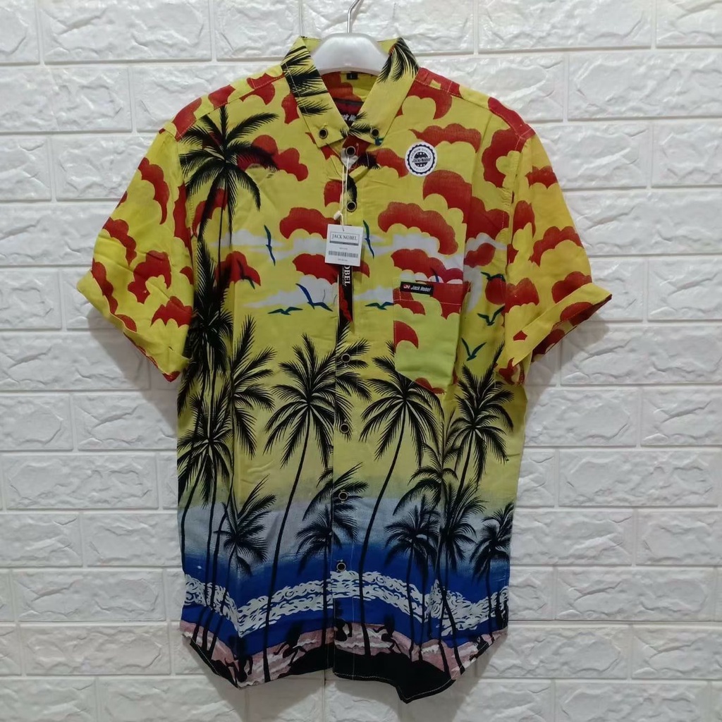 Kemeja Hawaii Pria Motif/ Kemeja Hawai Pria Bahan Rayon Lengan Pendek Baju Kemeja Hawai Pria Pantai Cowok Bali REGGAE Cowok Pendek Satai Rayon Halus Motif Printing Retro [COD]