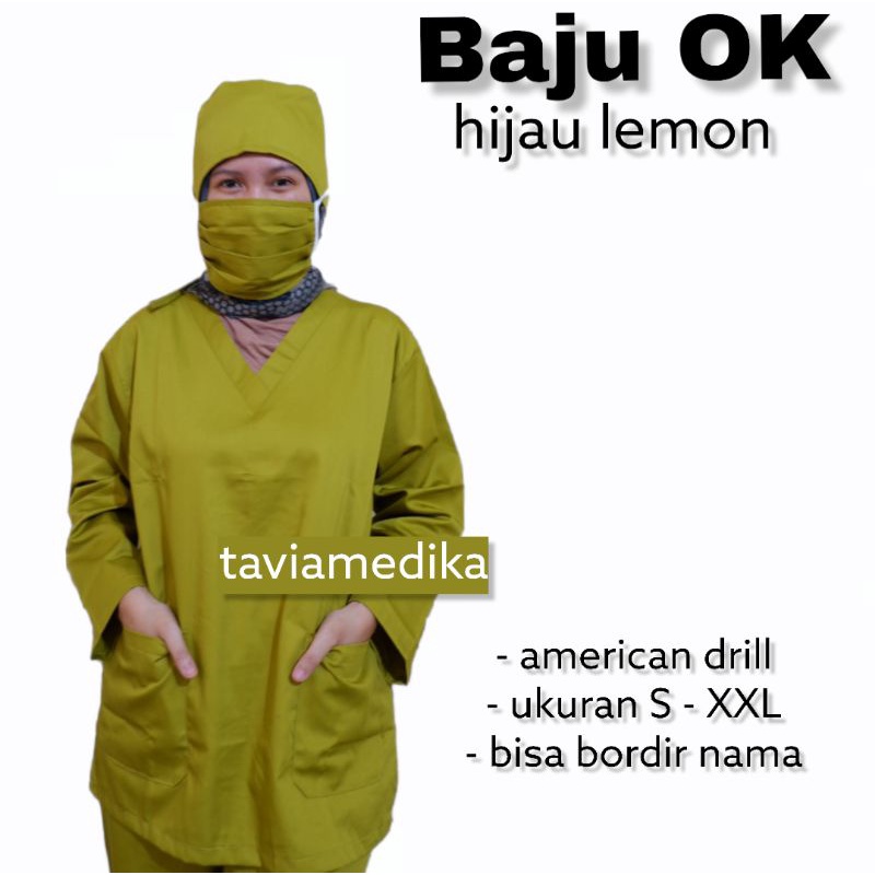 [Tavia Medika] Baju OK kerah V warna Hijau Lemon ukuran S - XXL
