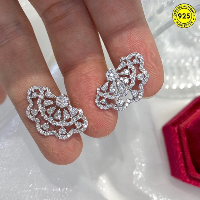 Anting Tusuk Gantung Bahan Sterling Silver 925 Desain Rok Lace Hias Berlian Gaya Unik Untuk Wanita