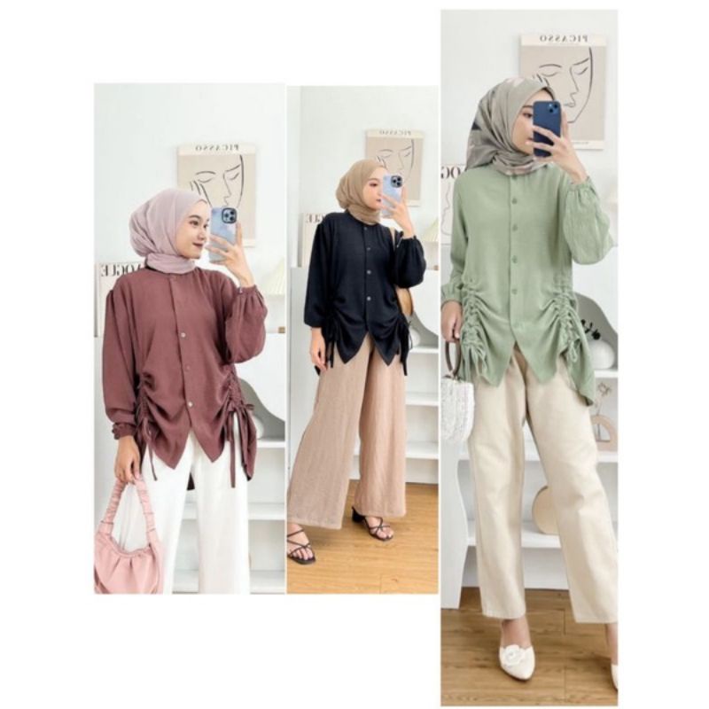 Jual Merry Top Blouse Crincle Atasan Wanita Tali Serut Blouse Kemeja Wanita Crincle Shopee