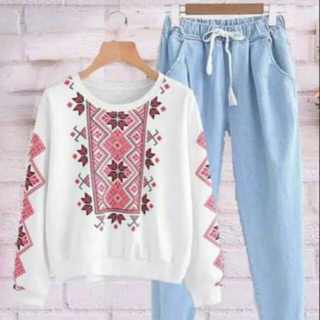 Set joger tribal putih
