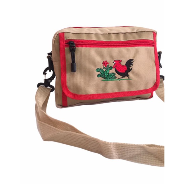 CODTas fashion shoulder bag vintage unisex ayam jago slimbag chiken original cream/red vintage Korea