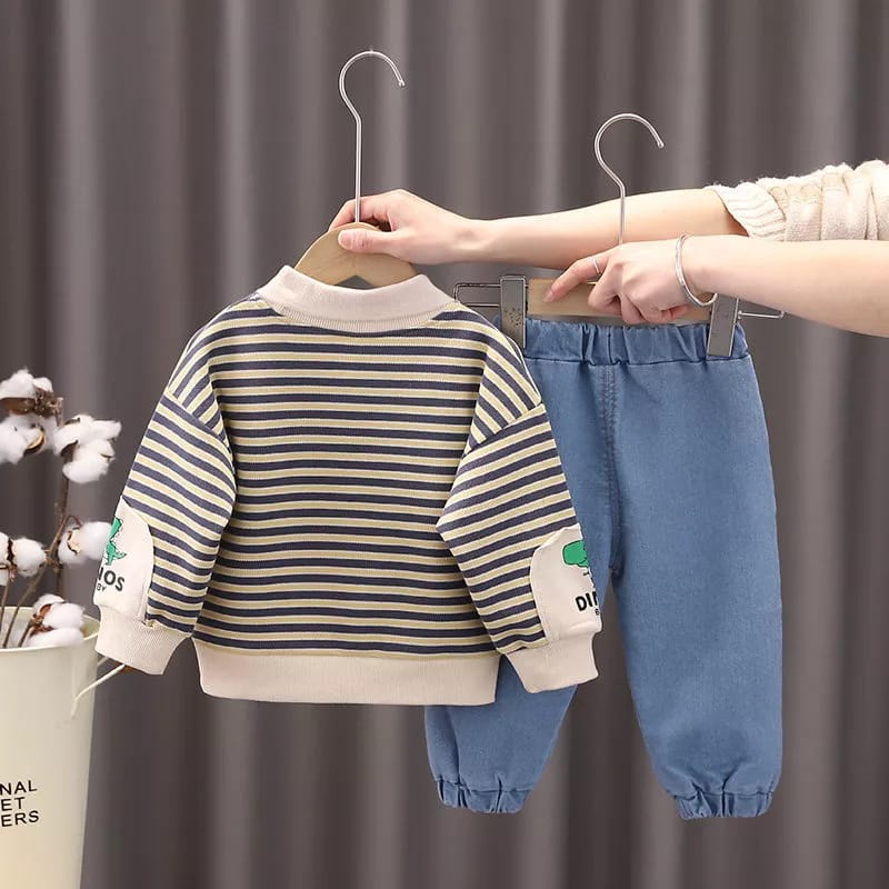 Setelan anak laki laki import Bahan katun tebal dan halus motif Babydino