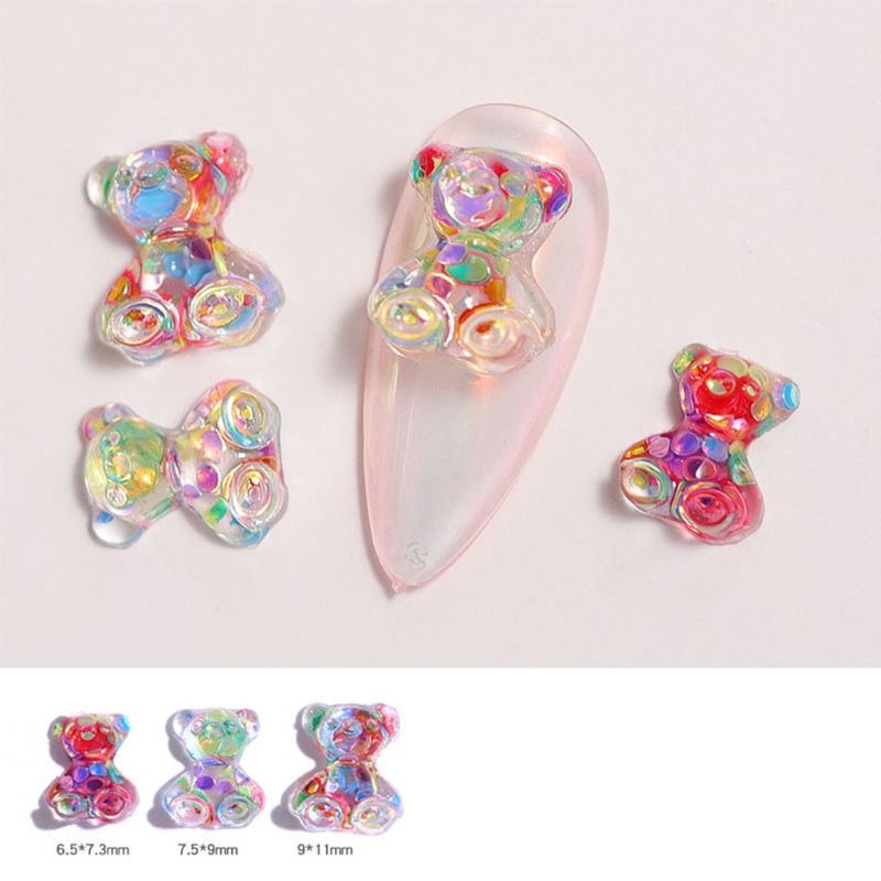 Siy 3pcs Ornamen Beruang 3d 3 Ukuran Bahan Resin Untuk Dekorasi Nail Art Diy