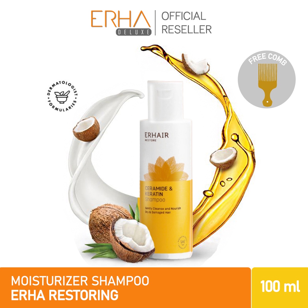 ERHAIR Shampoo Rambut Kering &amp; Rusak ERHA Restore 100 ml Ceramide &amp; Keratin Shampoo