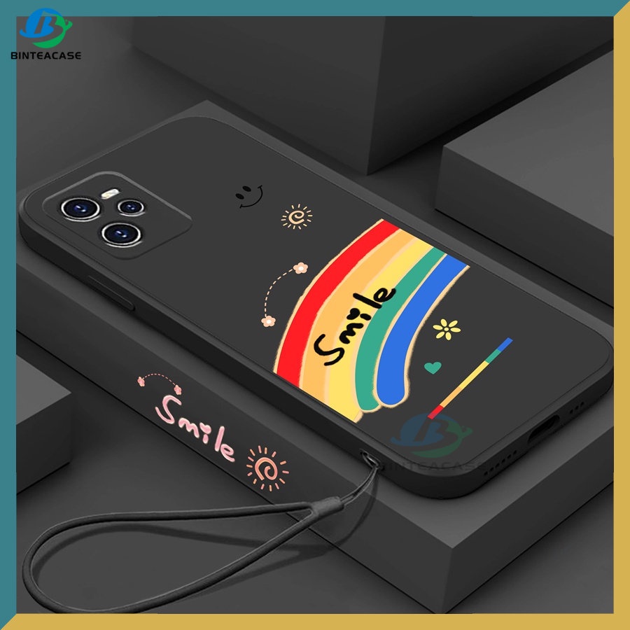 Casing Untuk Realme 10 C35 C21Y C25Y C21 RealmeC11 C25 C17 C15 C12 C3 C2 Realme8i 7i 5 5i 6i 6 Pro 7 Pro New Rainbow Motif Wajah Tersenyum Lanyard Silicone Phone Case Binteacase