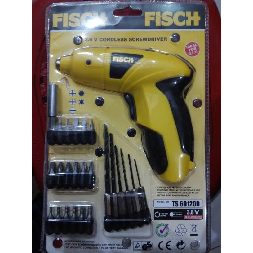 Mesin Bor Praktis Tanpa Kabel Fisch / Alat Boor Chas / Obeng Portable Baterai Cordless Screwdriver awet