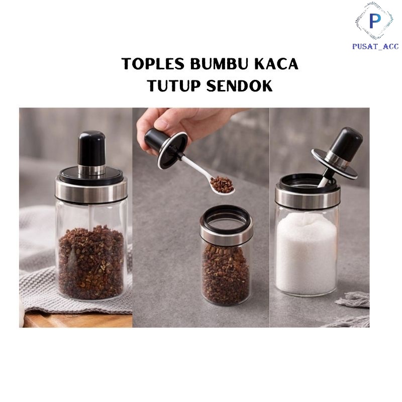 TJ122 - TEMPAT BUMBU BOTOL BUMBU SET SENDOK TEMPEL DI TUTUP TOPLES BUMBU DAPUR