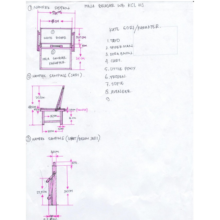 Meja Belajar Lipat + Whiteboard Instant dan Sameday