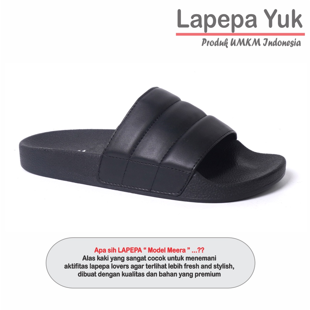 LAPEPA YUK - Sandal Wanita Teplek Selop MEERA ALL COLOR Sendal Slop Cewek Flat Slip On Tidak Licin Anti Slide Karet Jelly Warna Black Hitam Putih Sandal Perempuan Premium Original Kekinian Terbaru Shoes ORI Mall Official Store