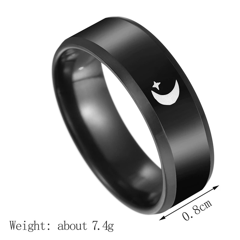 [Fashion Simple Moon Sun Couple Black Stainless Steel Rings for Lover] [ Trendy Lovers Wide Sun Moon Love Rings][ Lovely Gifts For Girl Friends BoyFriends Valentine's Day Gifts]