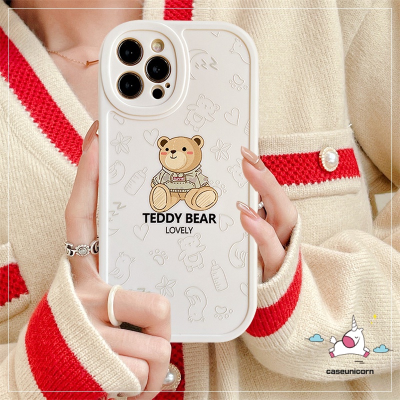 IPHONE Casing Ponsel Pasangan Trendi Kompatibel Untuk Iphone11 6 6s 7 8 Plus 14 13 12 Pro Max XR X XS Max SE 2020 11Pro Max Lucu Kartun Teddy Bear Cases Lembut Shockproof Back Cover Pelindung