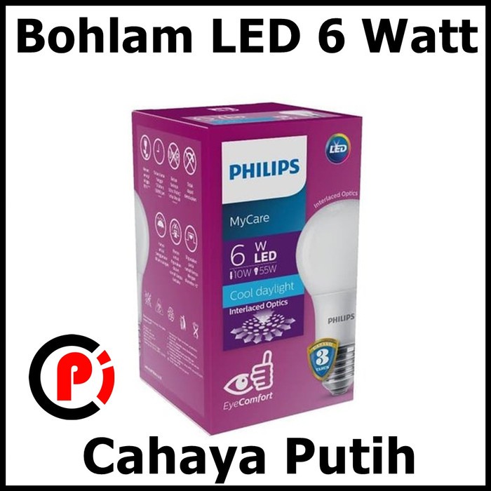 Philips MyCare Bohlam Lampu LED Bulb 6W 6 Watt W Cahaya Putih