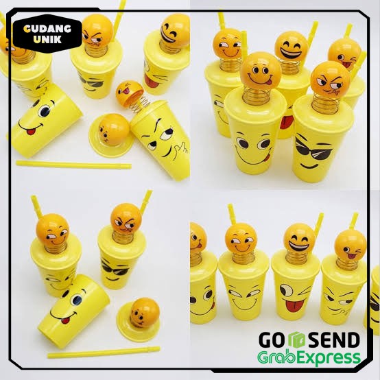 GELAS EMOJI EMOTICON PER UNIK PLUS SEDOTAN DAN TUTUP LUCU