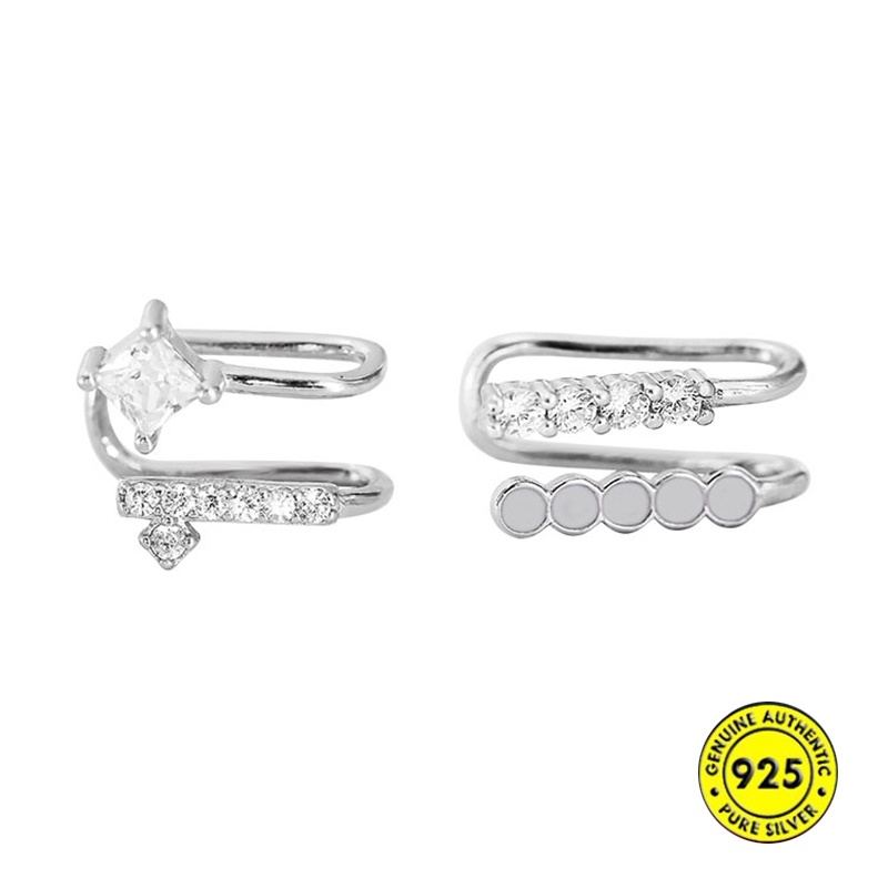 Anting Klip Tanpa Tindik Aksen Berlian Bahan S925 Silver Untuk Wanita