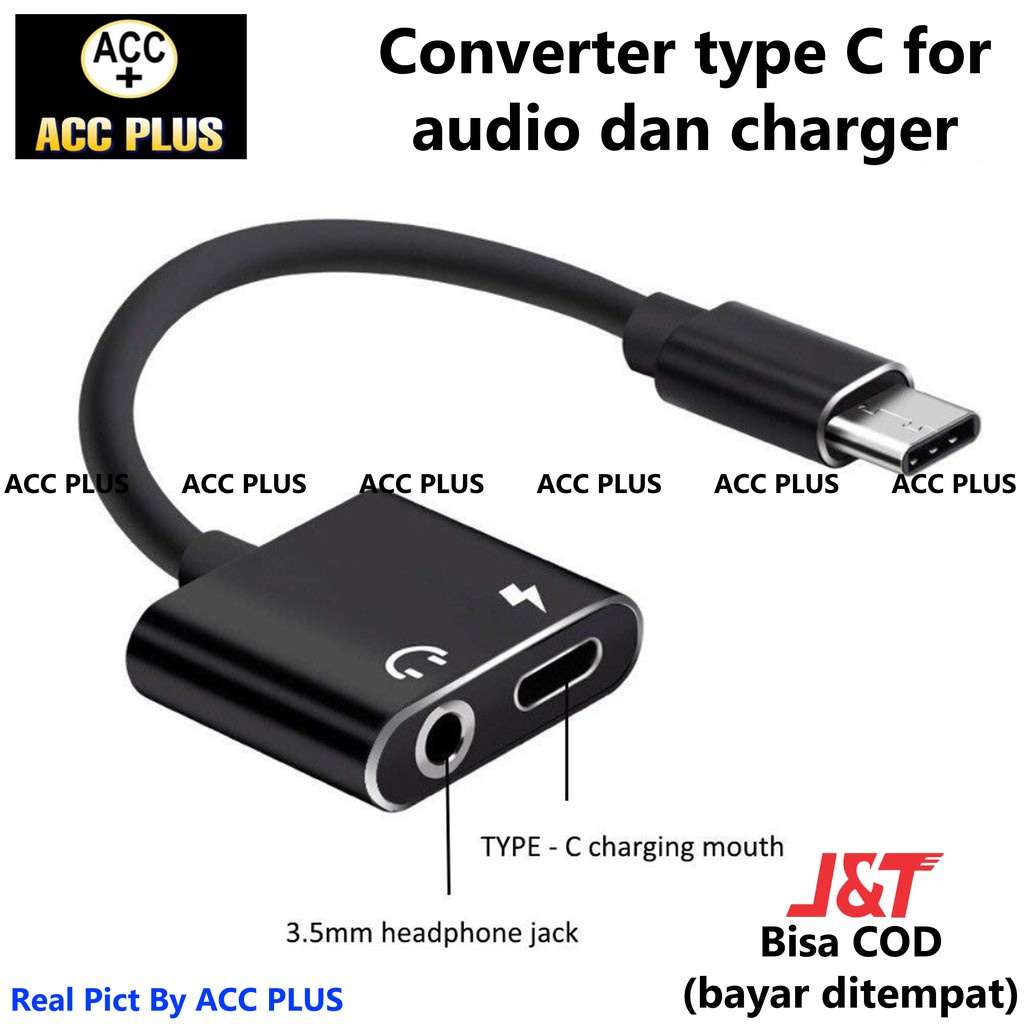 CONVERTER TYPE C 2 IN 1 USB TYPE C TO JACK 3.5 MM SAMBUNGAN KONVERTER AUDIO HEADPHONE MUSIK - ACC PLUS