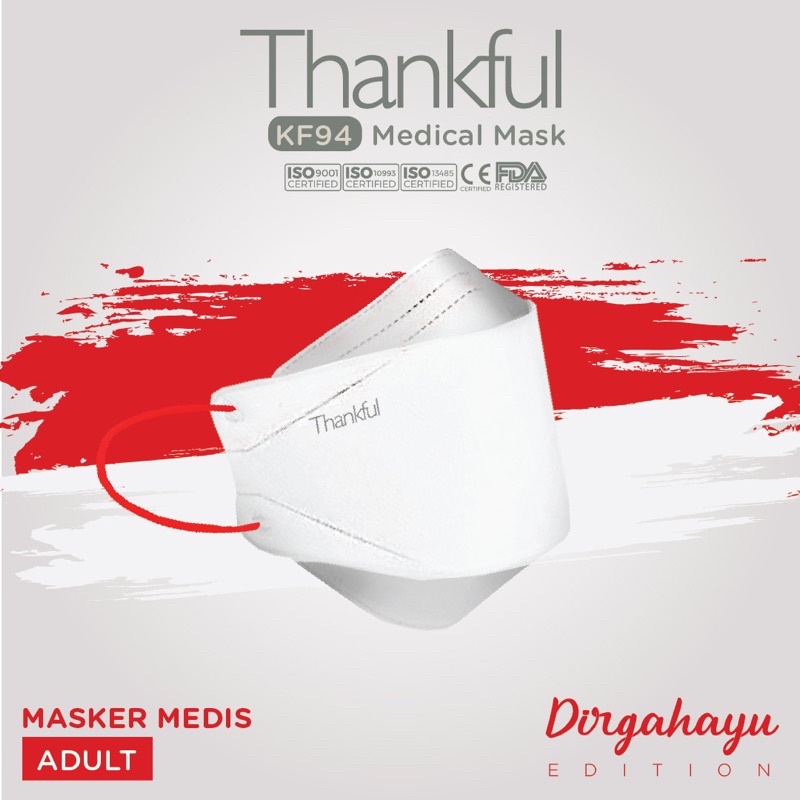Masker Thankful Duckbill KF 94 Medis 4 ply edisi Dirgahayu RI Merah Putih