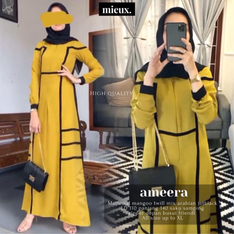 ameera dress gamis polos yellow original mieux gamis lebaran