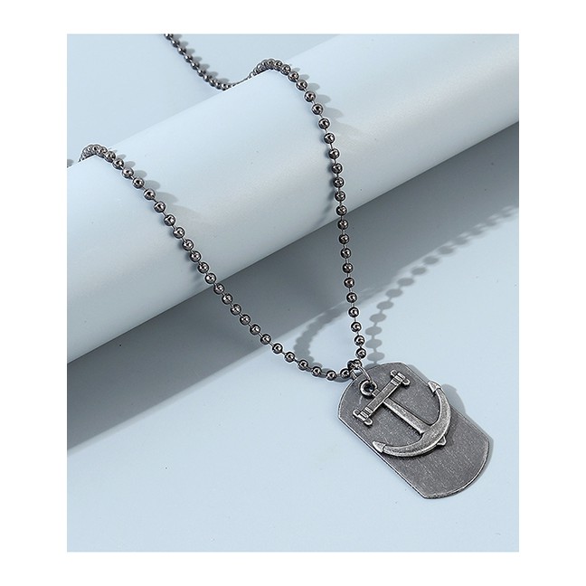 LRC Kalung Fashion Silver Anchor Hook Geometric Bead Chain Mens Necklace Y64698