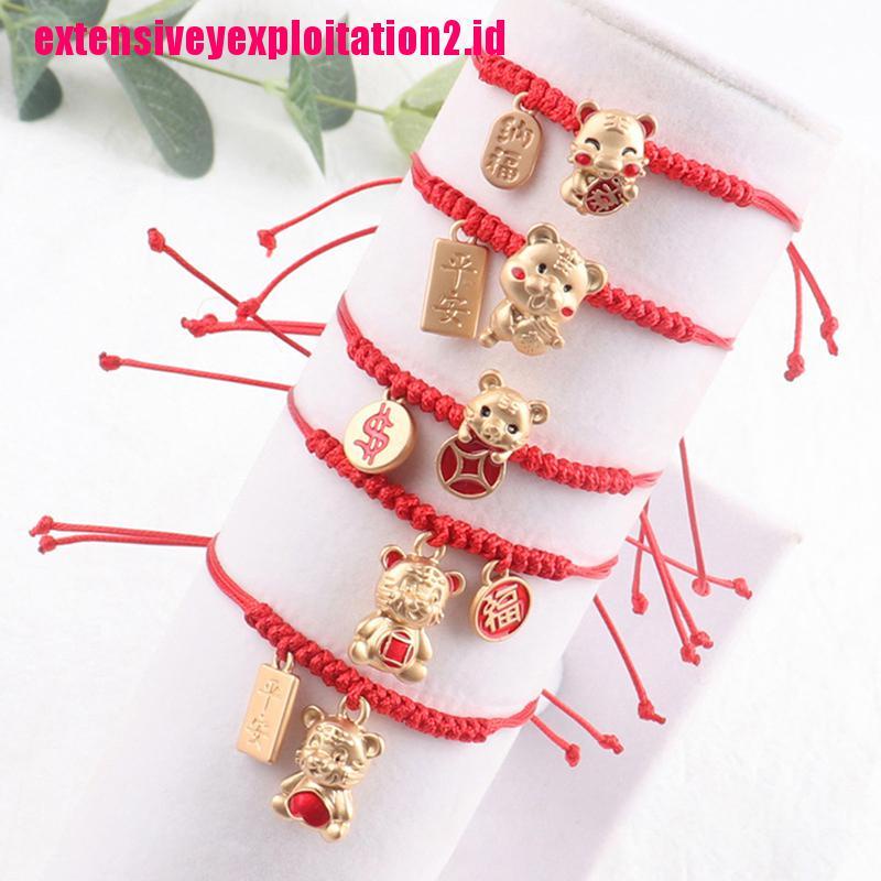 &lt; E2id &amp; &gt; 2022 Gelang Tangan Tali Merah Aksen Kepala Macan Handmade Untuk Wanita