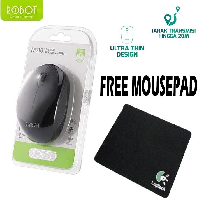 Mouse Wireless ROBOT M210 2.4GHz FREE MOUSEPAD