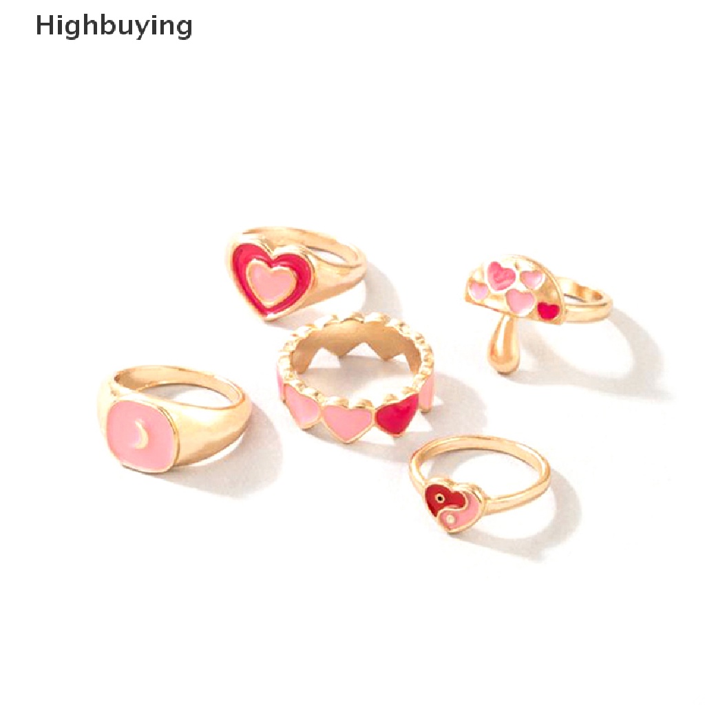 Hbid 5Pcs / set Cincin Enamel Bahan Metal Untuk Wanita