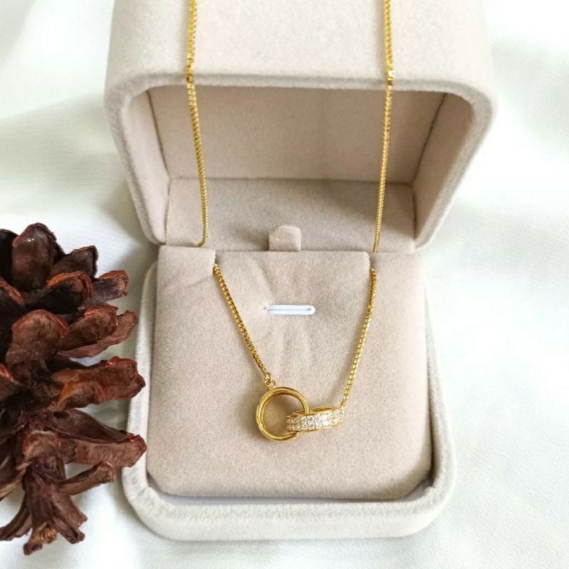 Kalung Liontin Pendant Bunga Batu Permata Ungu Perhiasan Emas asli