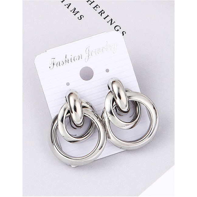 LRC Anting Tusuk Fashion Kc Size Circle Cross Earrings Y61805