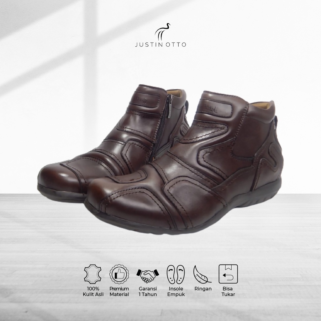Justin Otto Official Sepatu Kulit Boots Pria AS 831 Alas Kaki Loafers Pantofel Cowok Kekinian