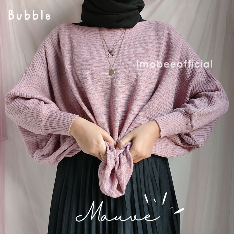 KNIT BATWING OVERSIZE // RAJUT BATWING LASPERAL // SWEATER RAJUT KALONG-BUBBLE Mauve