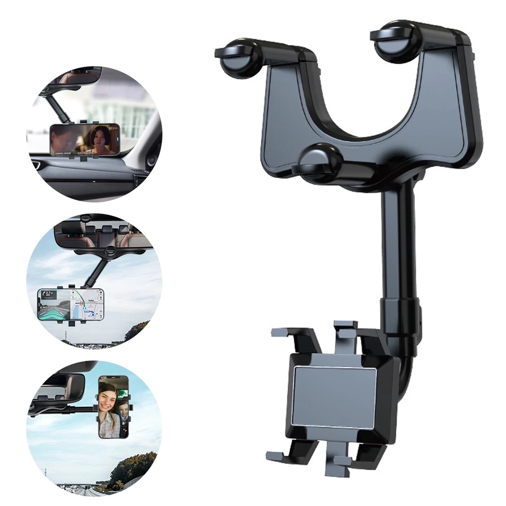 Kaca Spion Mobil 360 Derajat° Bracket Klip Teleskopik Mount Sun Visor Mobil Holder Handphone / Navigasi Adjustable