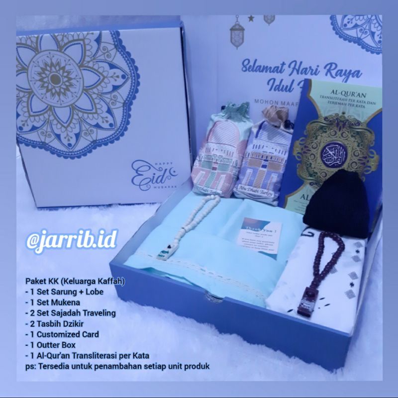 

Hampers Paket Keluarga Kaffah Jarrib| Mukena, Sarung, Sajadah, Al-Qur'an| Kado Ultah| Kado Pernikahan