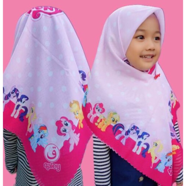 VOAL PRINTING ANAK MOTIF LITTLEPONY POLKA PINK / HIJAB ANAK LUCU / JILBAB ANAK KARAKTER