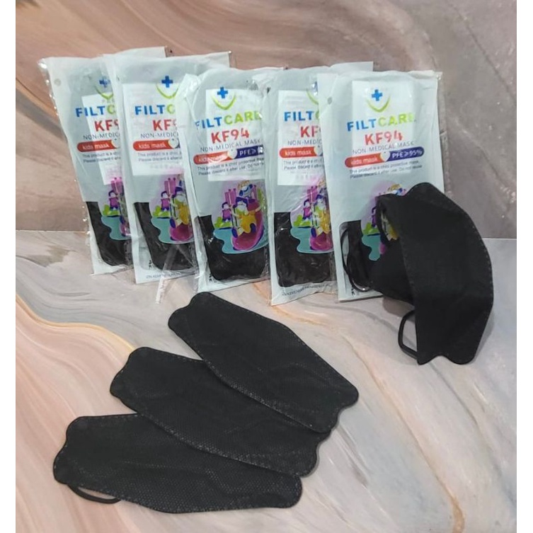 Masker KF94 anak Polos Filtcare hitam putih isi 10 pcs