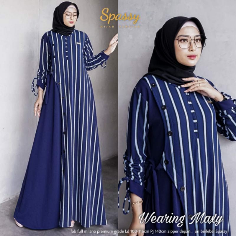 BAJU GAMIS JUMBO WANITA MUSLIM BAJU SYARI CEWEK DEWASA MUSLIMAH DRESS - Navy