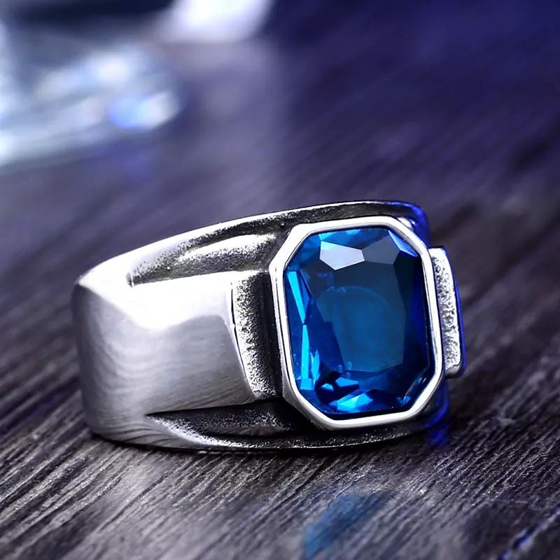 Cincin Blue Aquamarine Topaz Biru Zircon Ring Titanium Anti Karat Tahan Luntur Keren