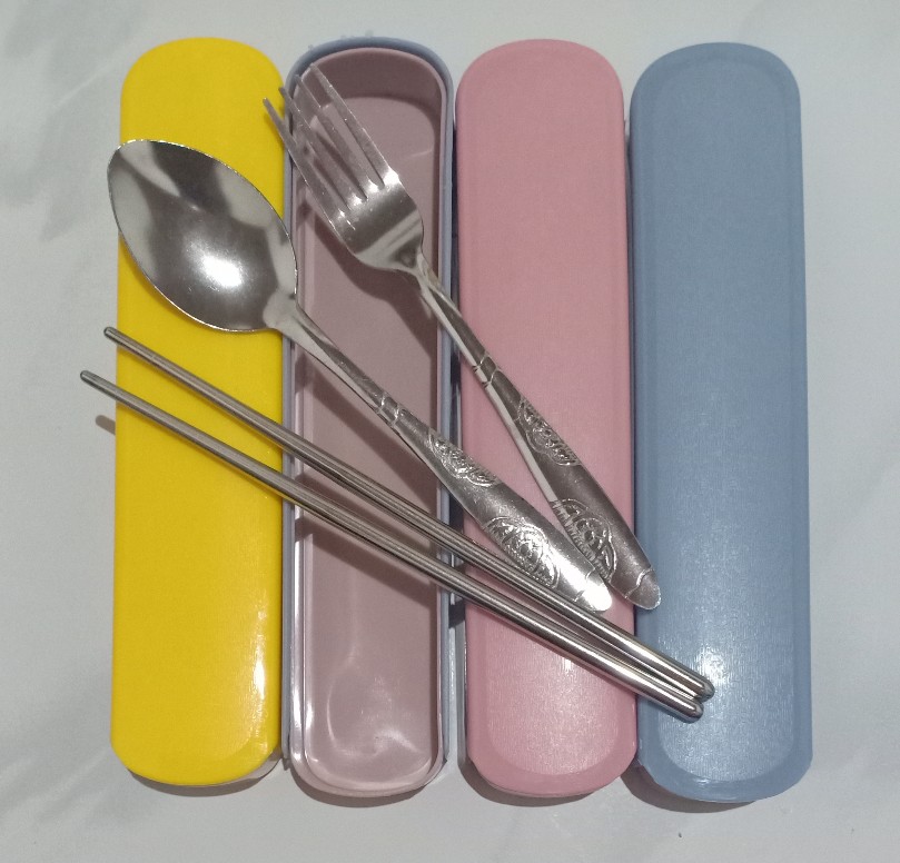 Cutlery Set Alat Makan Sendok Sumpit Garpu Stainless Steel Travel