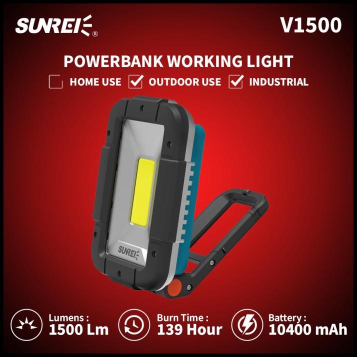 Lampu Kerja Emergency Lamp Sunrei V1500 1500 Lumens Ipx5 Powerbank