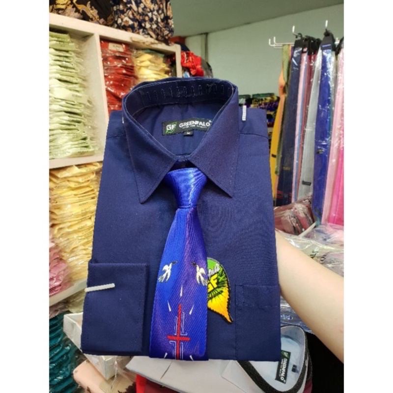 KEMEJA PRIA GREENFALO POLOS LENGAN PANJANG WARNA BIRU DONGKER