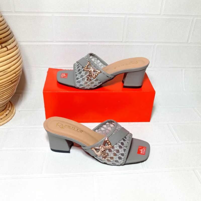 Aprilia sandal brukat wanita hak tahu 5cm/sandal slop slip on anti licin/sendal selop pesta wanita terbaru kekinian/heels brukat pesta