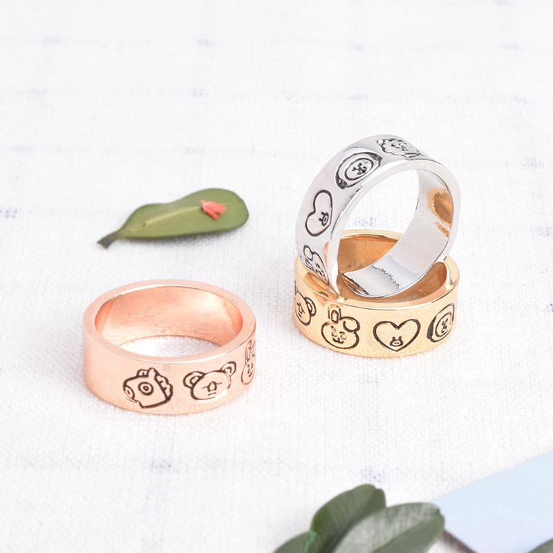 1Pc Cincin  KPOP Motif Kartun Kpop BTS  bt21 Bahan Alloy 