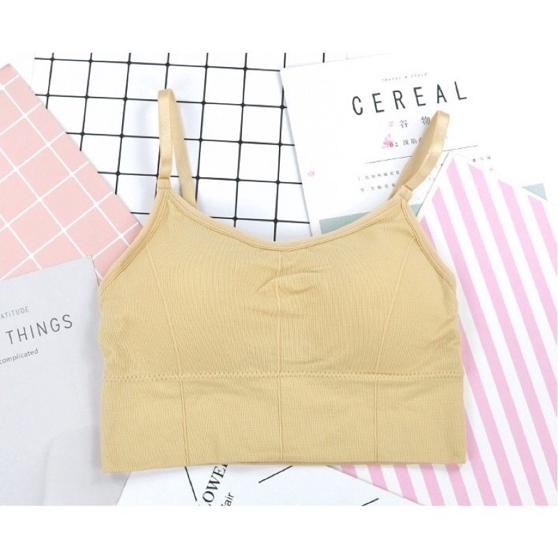 MAY STAR Bra Wanita Bra Polos Yoga Bra Push Up Tanpa Kawat Sport Bra Impor murah B3-Bra-3  Crem