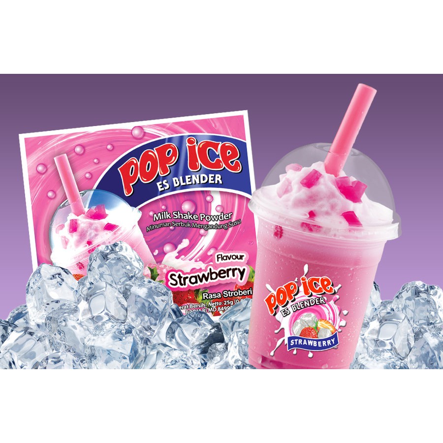 @10pcs Pop Ice Aneka Rasa Minuman Es Blender 25gr Murah Strawberry stroberi