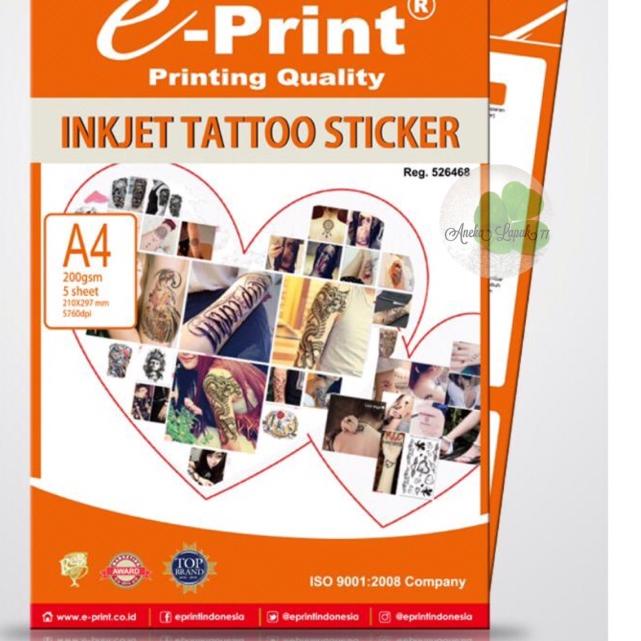 

☂ E-print inkjet tattoo sticker 200 gsm/5 lbr kertas buat tatto sendiri ℗