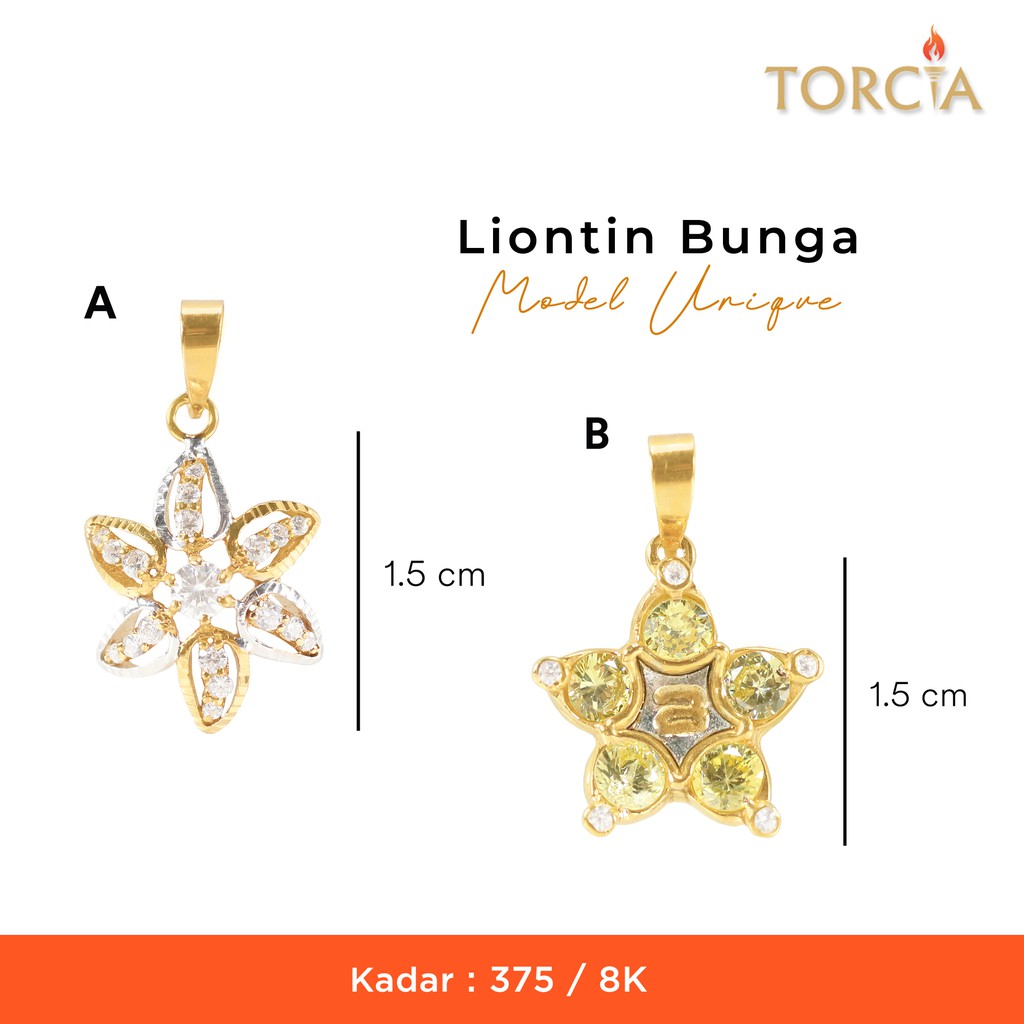 Liontin Emas Asli Bunga Model Unique Kadar 375 Torcia