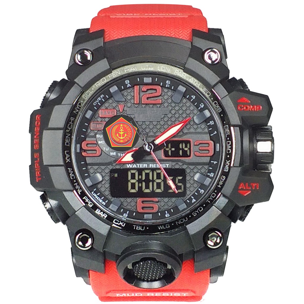 (Istimewa Bossque) Jam LOGO TNI Double Time Tali Merah (Exclusive)
