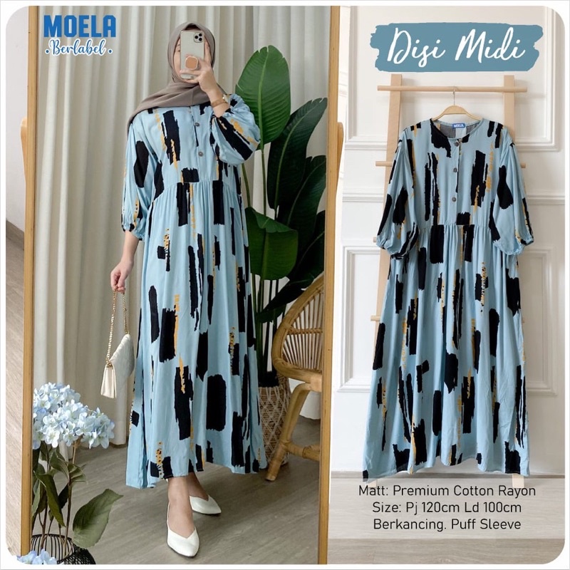 FASHION midi ld 100cm DELPI DISI by ORI MOELA premium cotton rayon MOTIF kotak kotak dress MUSLIM wa