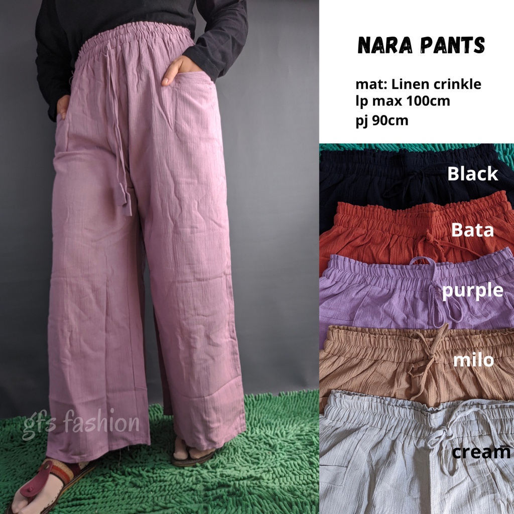 Nara Pants Celana Kulot Linen Crinkel Kekinian