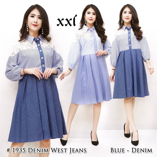 Dress brokat denim/ dress brokat casual