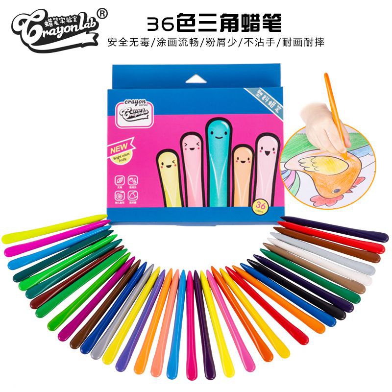 

HQ Import Crayon Lab Triangular Plastic Crayon Set Non Toxic For Kids Bright Colour Isi 24 pcs & 36 pcs